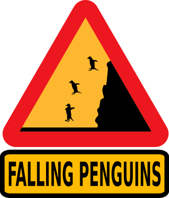 falling penguins sign